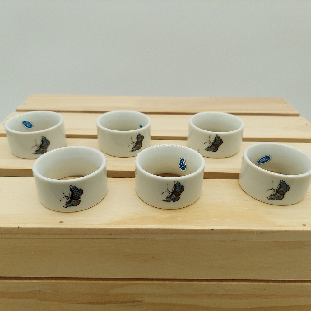 6 Vintage Ceramic Napkin Rings Made In Japan Bird Flower Butterfly - Picture 3 of 4